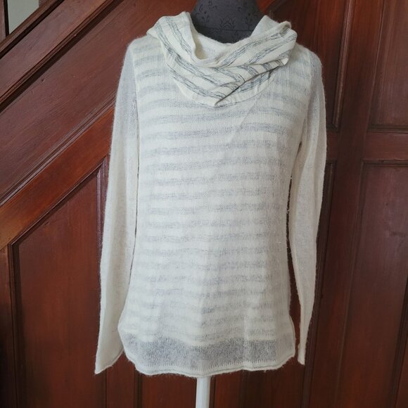 Anthropologie Moth Womens Striped Cowl Neck Sweater S Wool & Polyamide Blend Whi - Picture 1 of 7